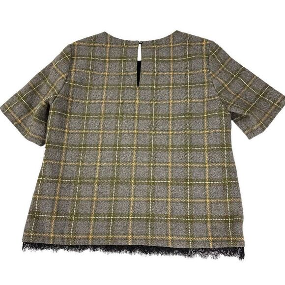 Banana Republic Plaid Lace-Trim Tweed Top size Medium - Picture 3 of 11